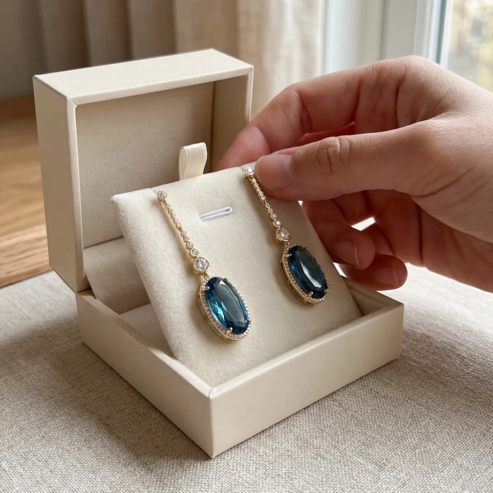 Sky Blue Crystal Long Drop Earrings (Gold & Silver Plated)